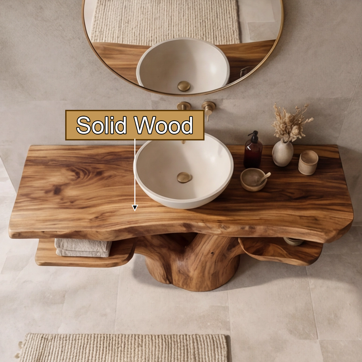 Velmora Rootform Solid Wood Freestanding Bathroom Vanity with Shelves - Timberustic Freestanding Bathroom Vanity with Shelves