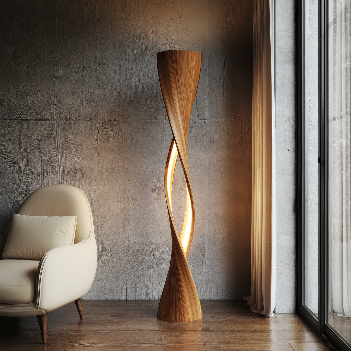 Velmora Sculpted Integrated LED Wood Floor Lamp - Timberustic Floor Lamp