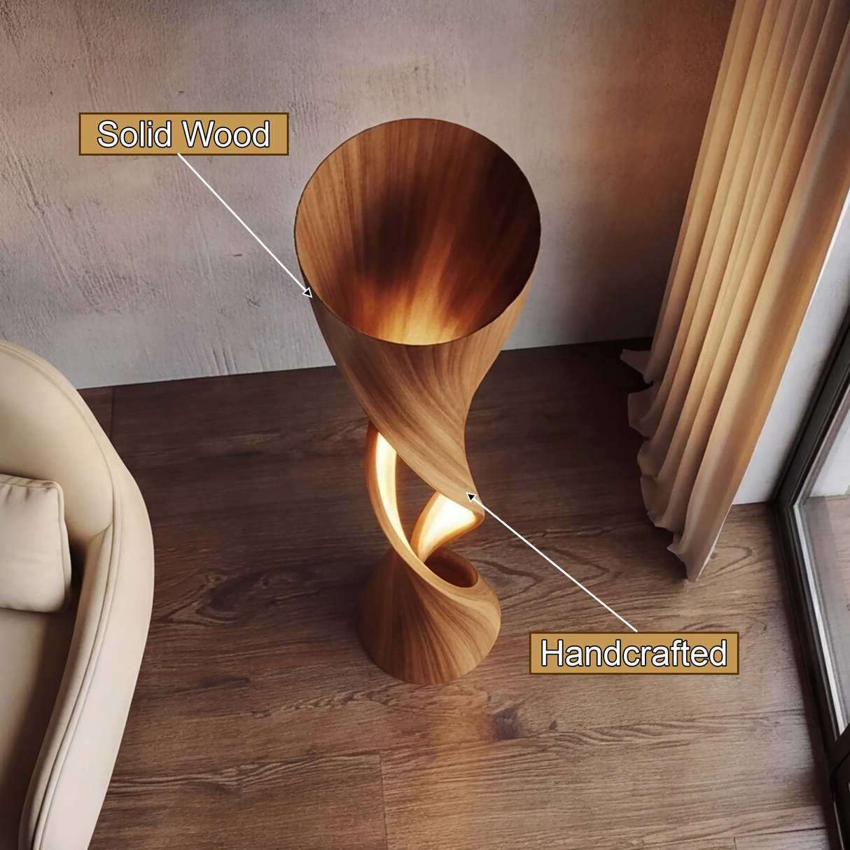 Velmora Sculpted Integrated LED Wood Floor Lamp - Timberustic Floor Lamp