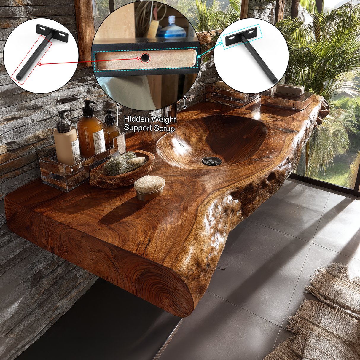 Velmoris Live Edge Solid Wood Floating Bathroom Vanity with Integrated Sink SPA200003 - Timberustic Floating Bathroom Vanity with Integrated Sink