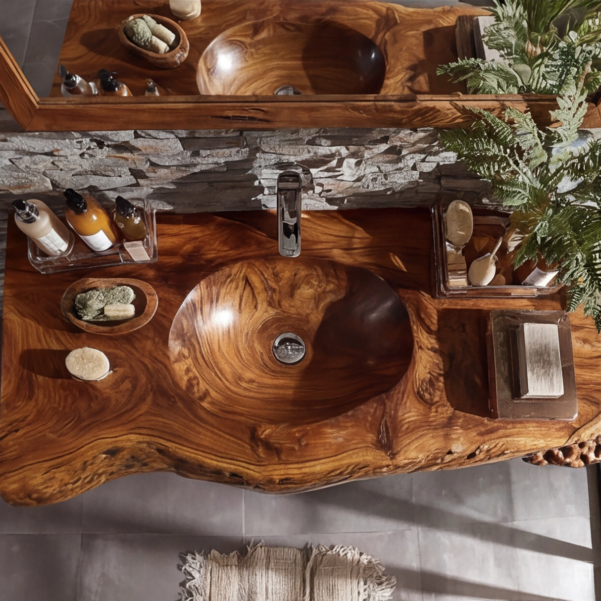 Velmoris Live Edge Solid Wood Floating Bathroom Vanity with Integrated Sink SPA200003 - Timberustic Floating Bathroom Vanity with Integrated Sink