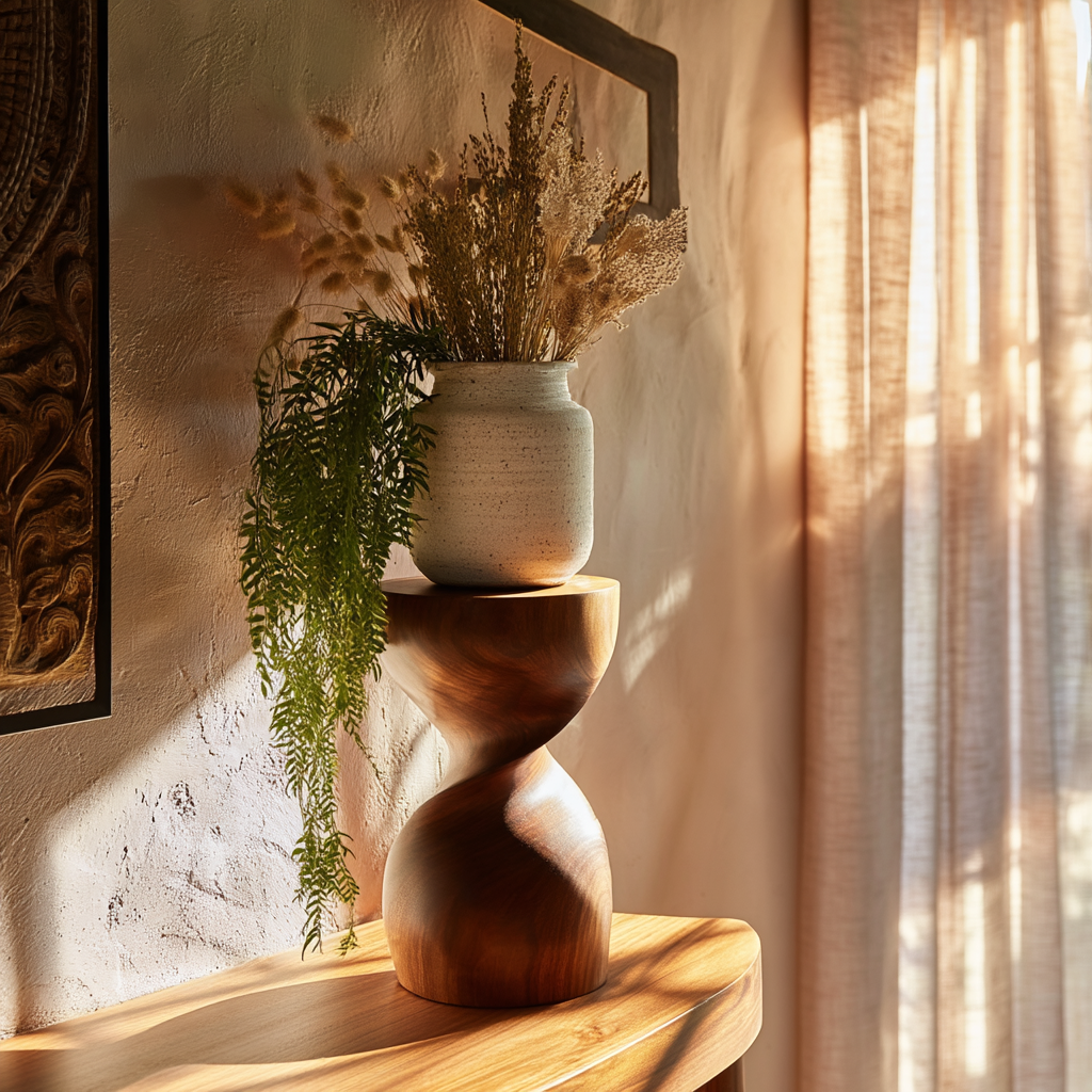 Velora Sculpted Solid Wood Pedestal Stand - Timberustic Pedestal Stand
