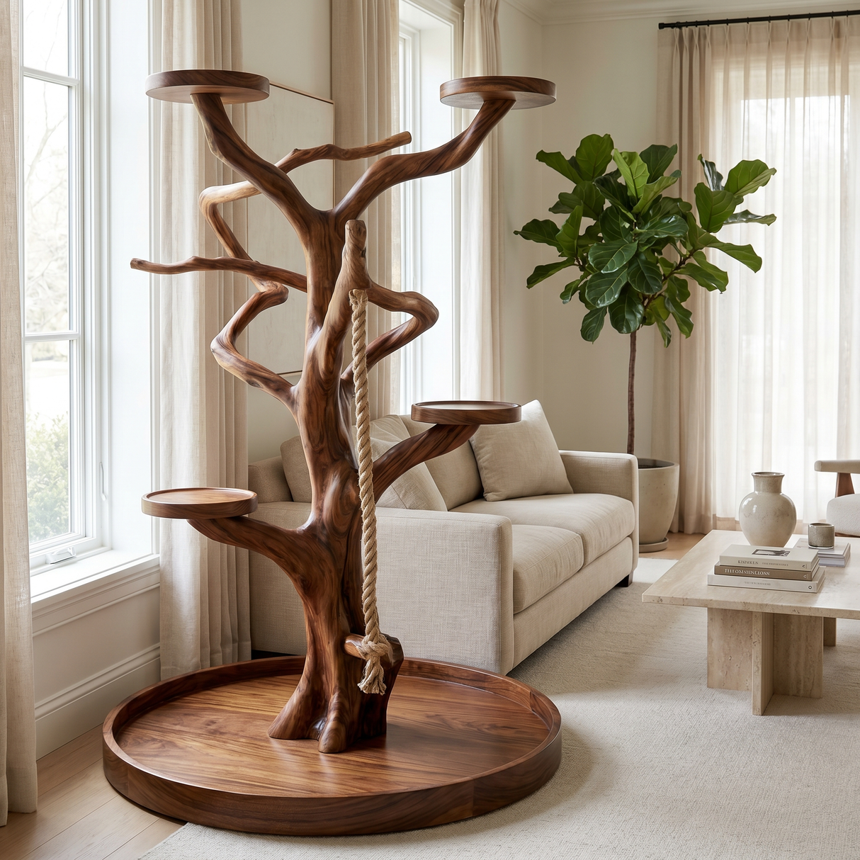 Velorian Handcrafted Solid Wood Tree Branch Parrot Stand SPA288702 - Timberustic Tree Branch Parrot Stand
