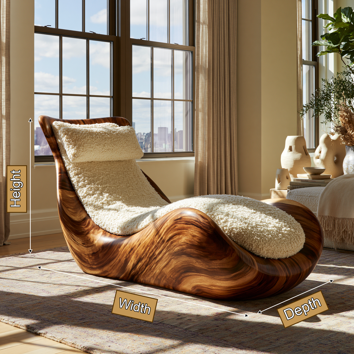 Veloura Handcrafted Solid Wood Chaise Lounge