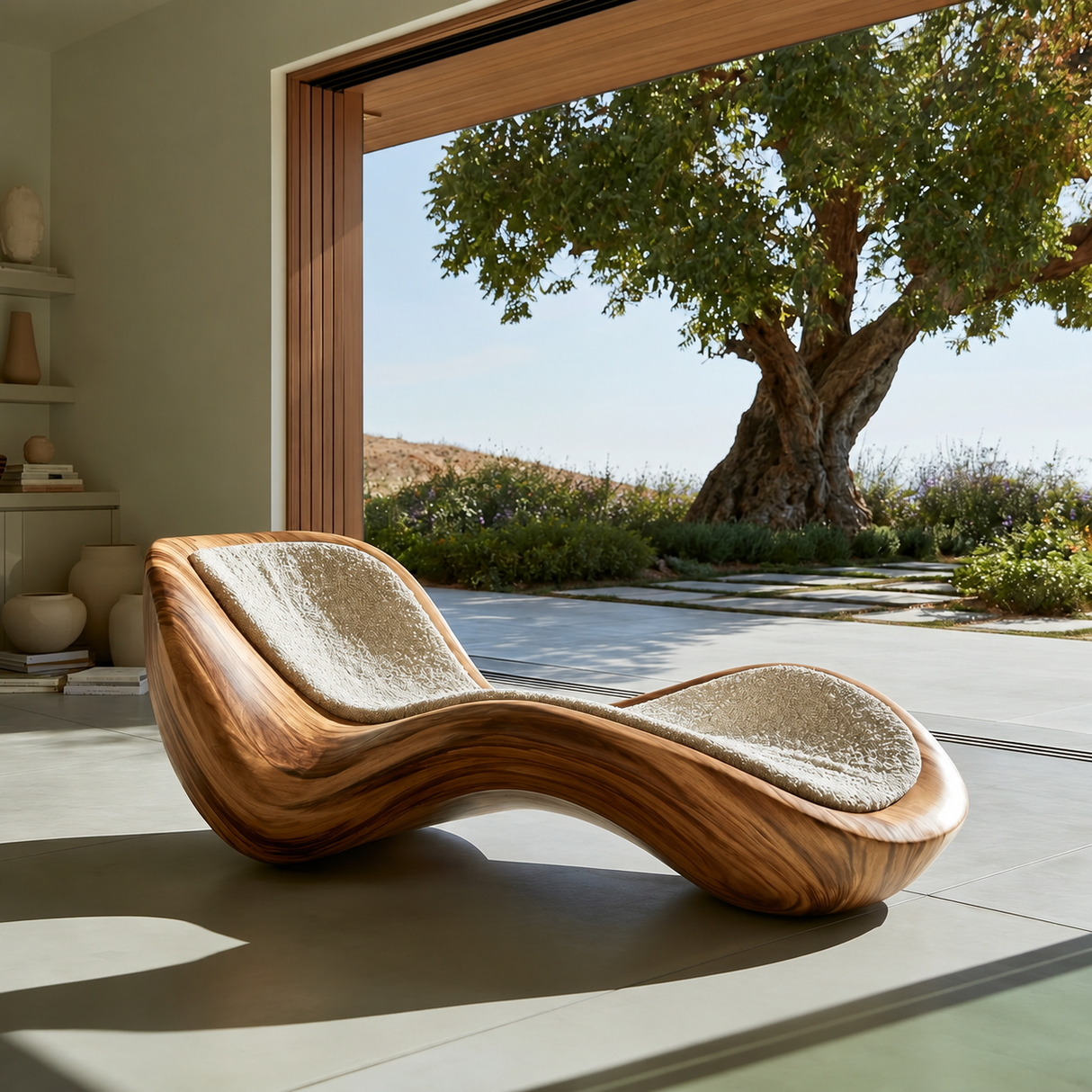 Velquorin Handcrafted Sculpted Solid Wood Chaise Lounge