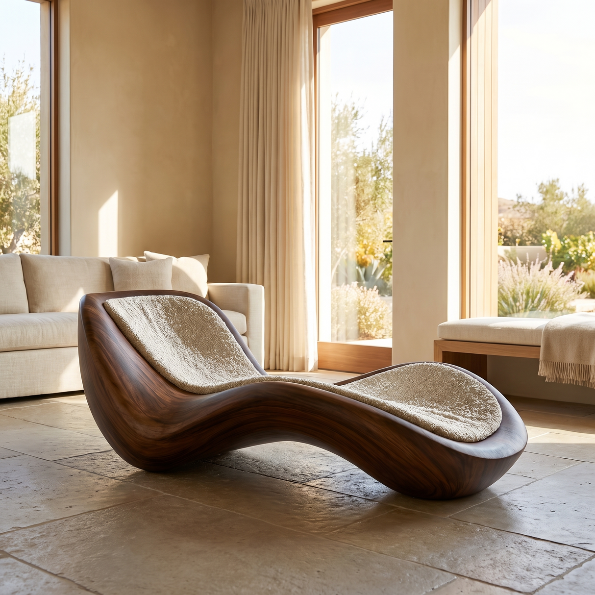 Velquorin Handcrafted Sculpted Solid Wood Chaise Lounge