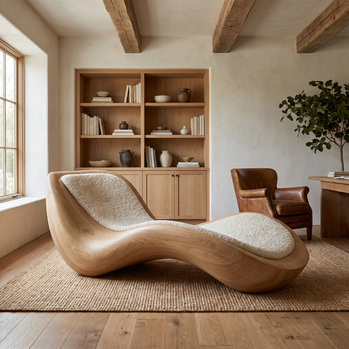 Velquorin Handcrafted Sculpted Solid Wood Chaise Lounge