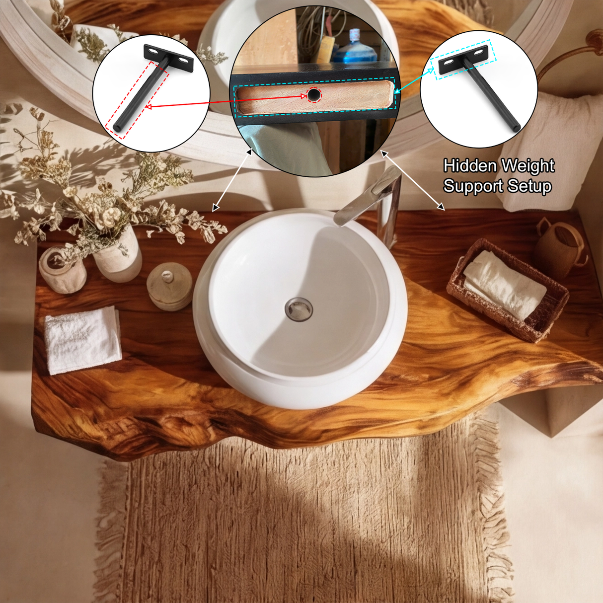 Velrion Handcrafted Live Edge Solid Wood Floating Bathroom Vanity SPA721836 - Timberustic Floating Bathroom Vanity
