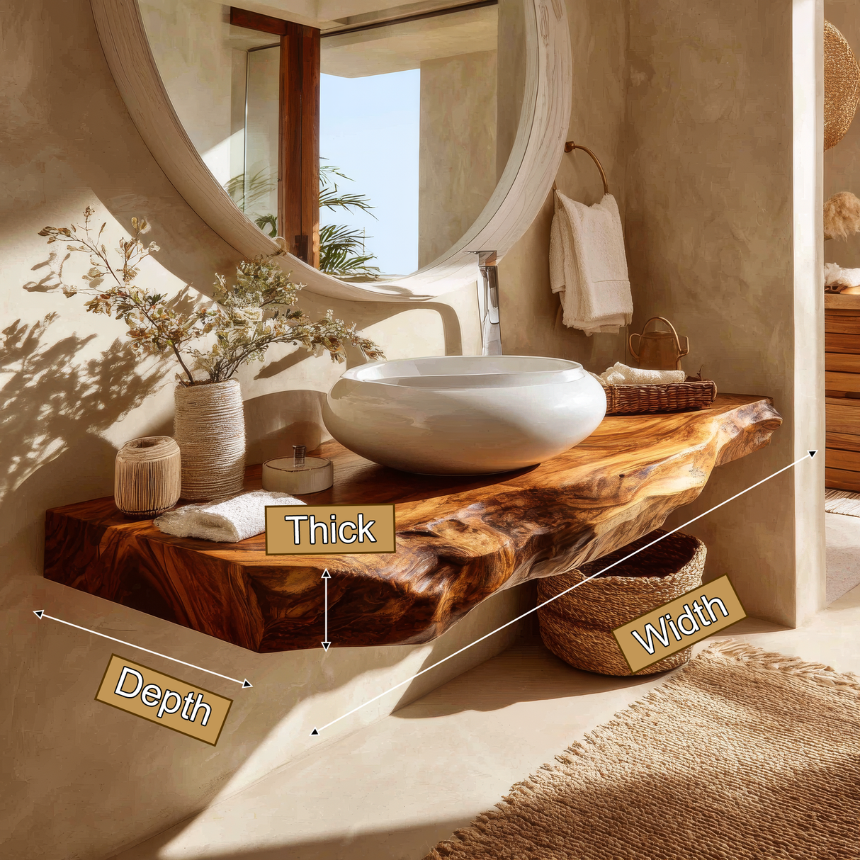 Velrion Handcrafted Live Edge Solid Wood Floating Bathroom Vanity SPA721836 - Timberustic Floating Bathroom Vanity