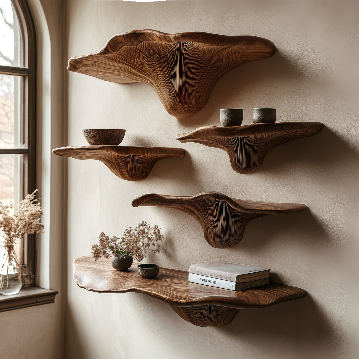 Velrune Live Edge Solid Wood Mushroom Floating Shelf SPA239749 - Timberustic Floating Shelf