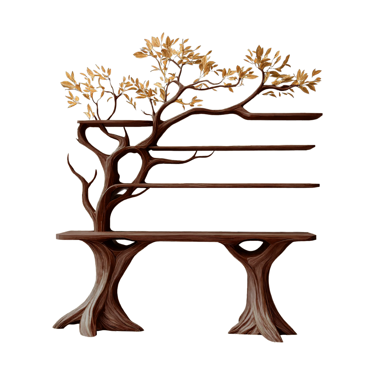 Veltrion Sculpted Solid Wood Console Table with Shelves Dark Walnut - Timberustic Console Table with Shelves