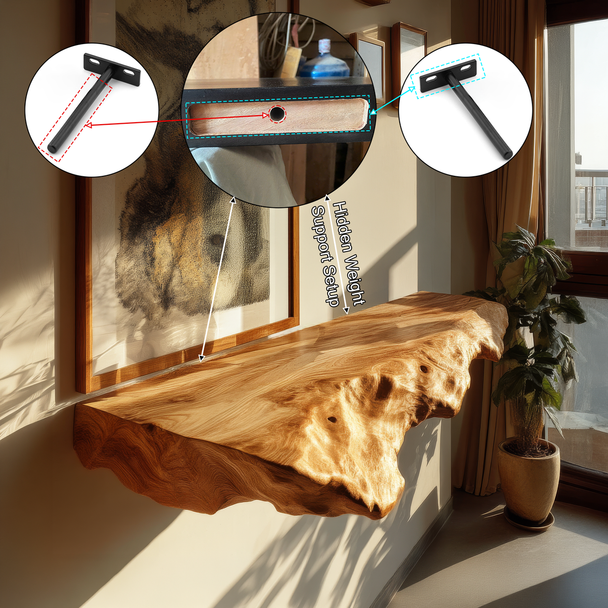 Veltrix Live Edge Solid Wood Floating Shelf SPA584233 - Timberustic Floating Shelf