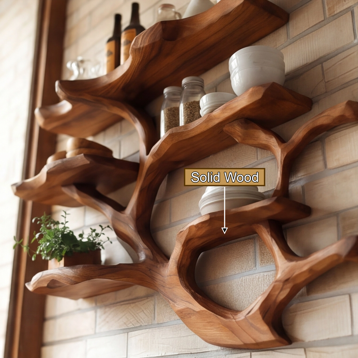 Veltrune Live Edge Solid Wood Floating Kitchen Shelf - Timberustic Floating Kitchen Shelf