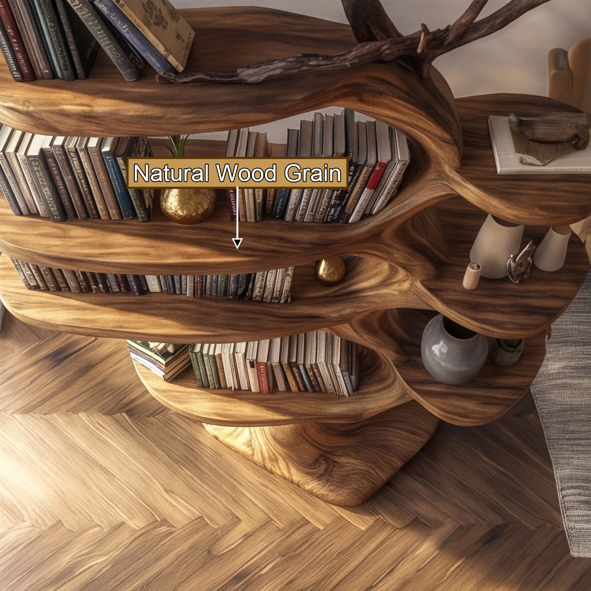 Verdantis Sculpted Solid Wood Tree Bookshelf - Timberustic Tree Bookshelf