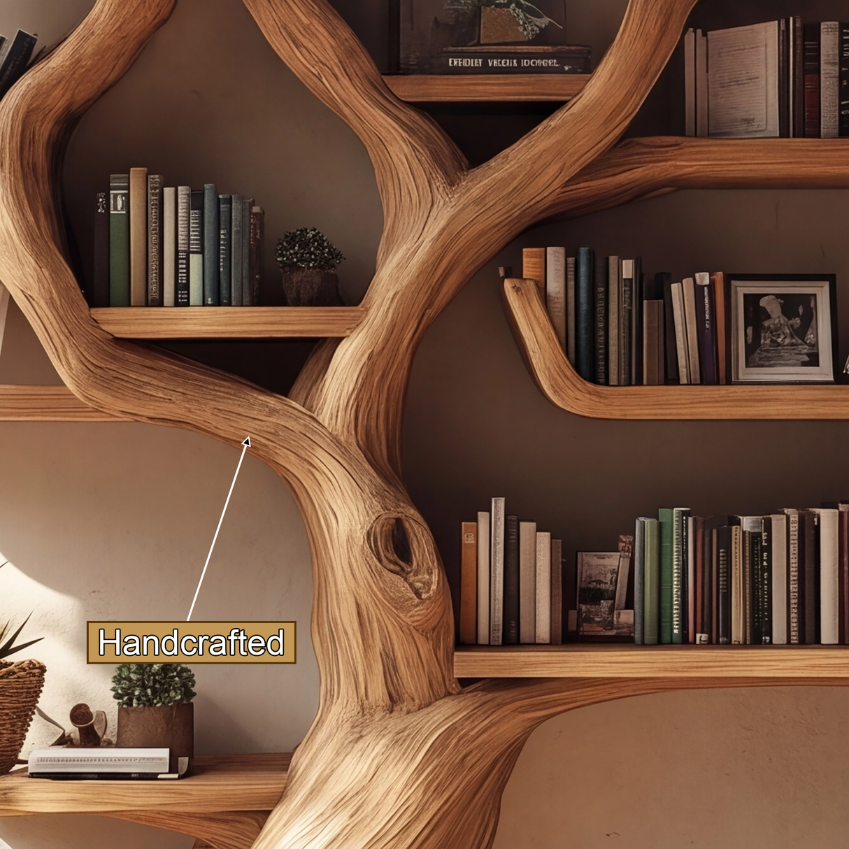Verdantris Sculpted Solid Wood Tree Bookshelf - Timberustic Tree Bookshelf
