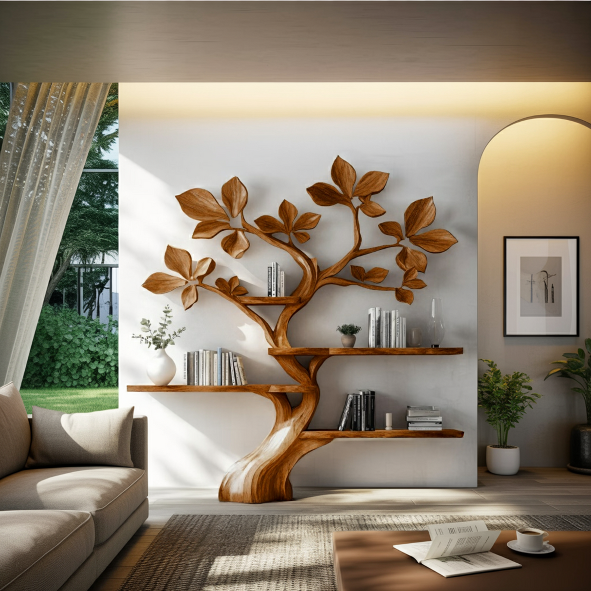 Verdelume Handcrafted Leaf-Branch Wooden Tree Bookshelf - Timberustic Tree Bookshelf