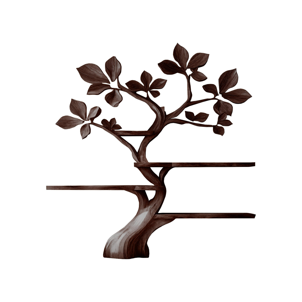 Verdelume Handcrafted Leaf-Branch Wooden Tree Bookshelf Dark Walnut - Timberustic Tree Bookshelf