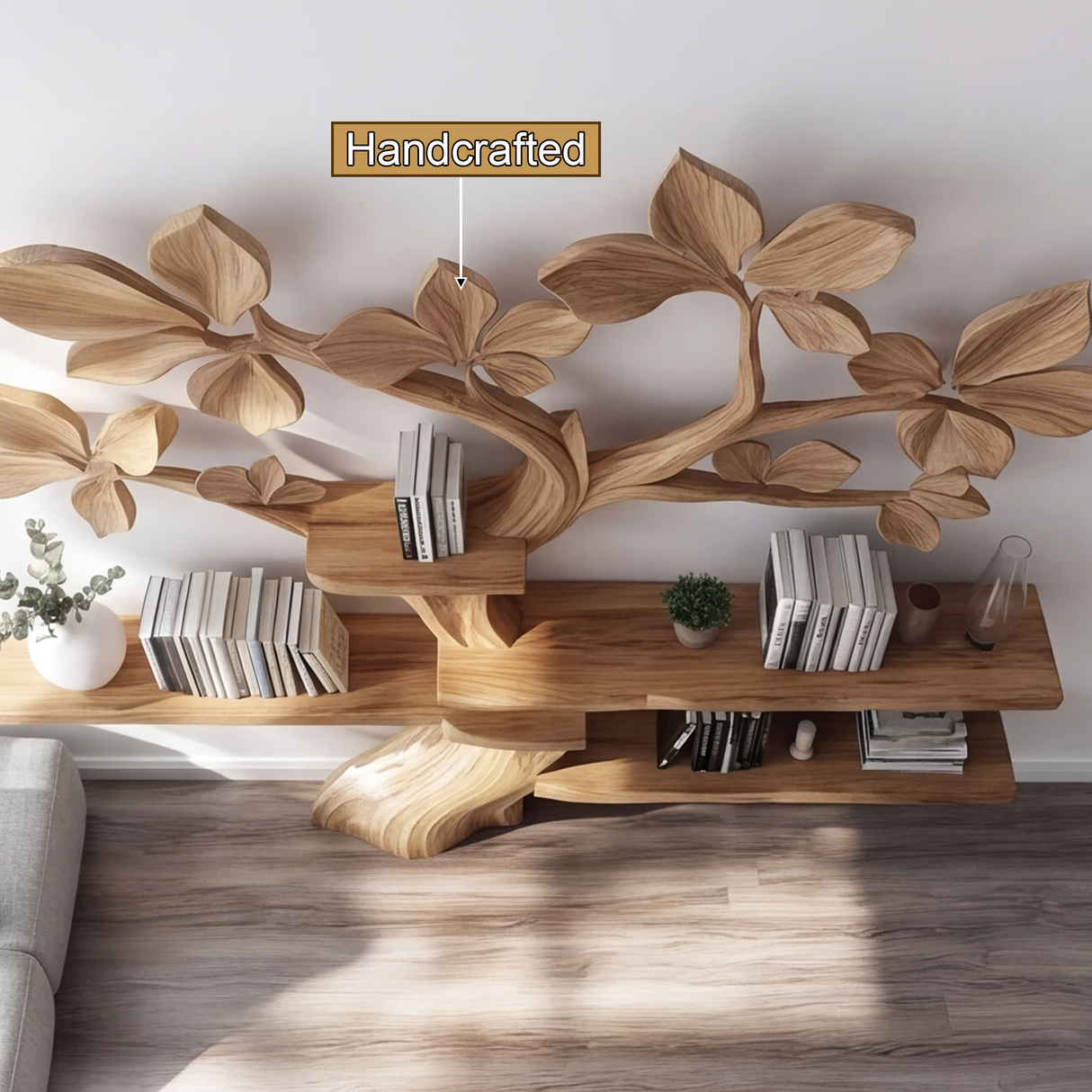 Verdelume Handcrafted Leaf-Branch Wooden Tree Bookshelf - Timberustic Tree Bookshelf