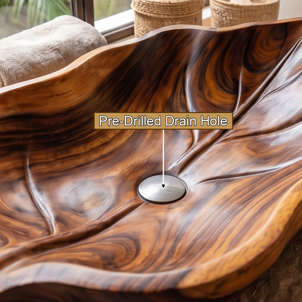 Verdelune Handcrafted Solid Wood Leaf Vessel Sink