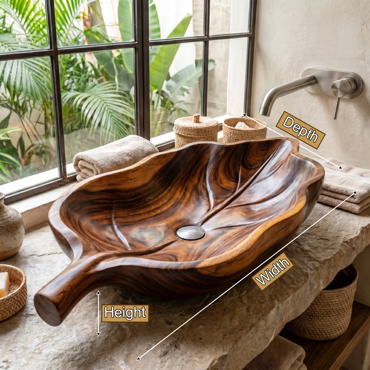 Verdelune Handcrafted Solid Wood Leaf Vessel Sink