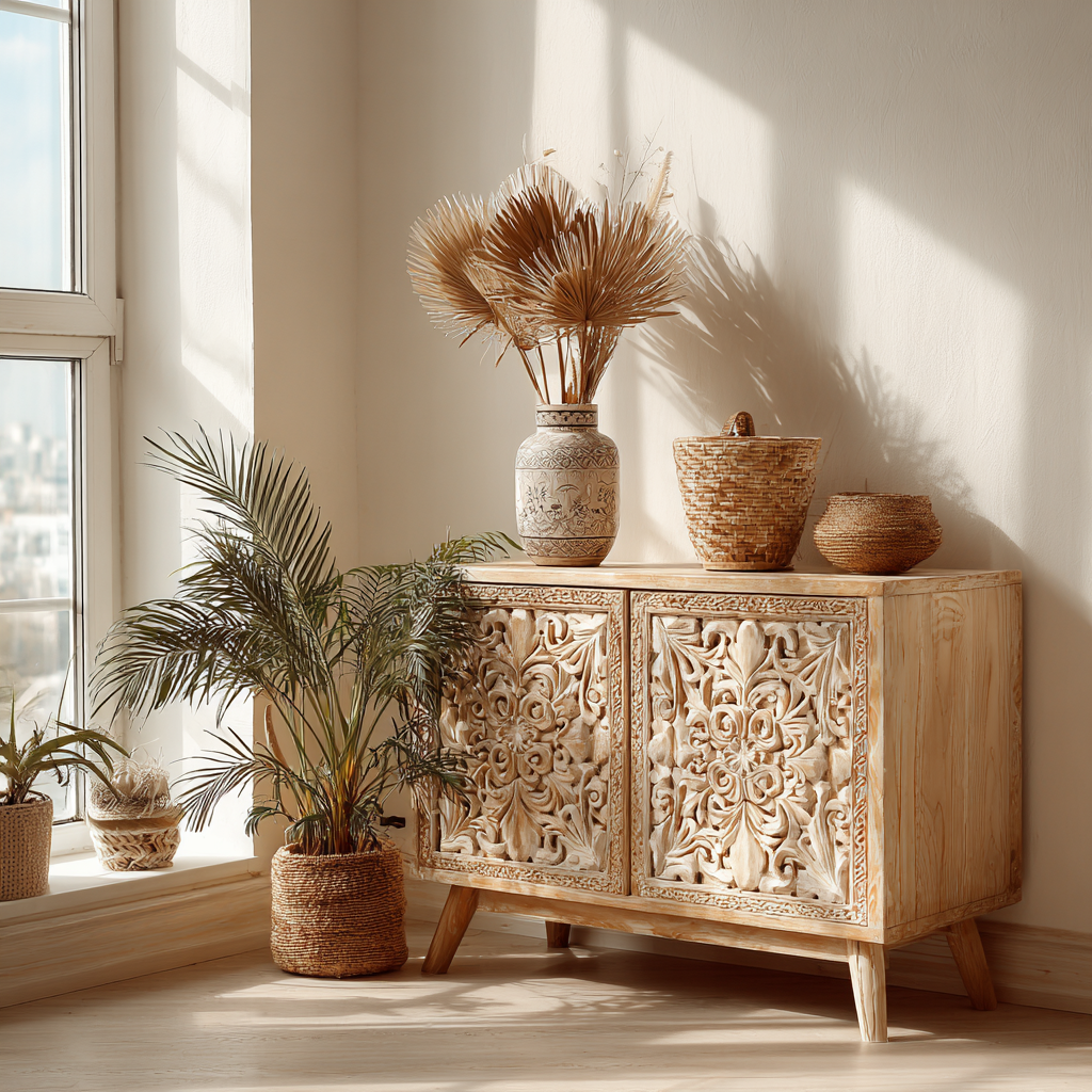 Verdorin Hand-Carved Solid Wood Sideboard Cabinet