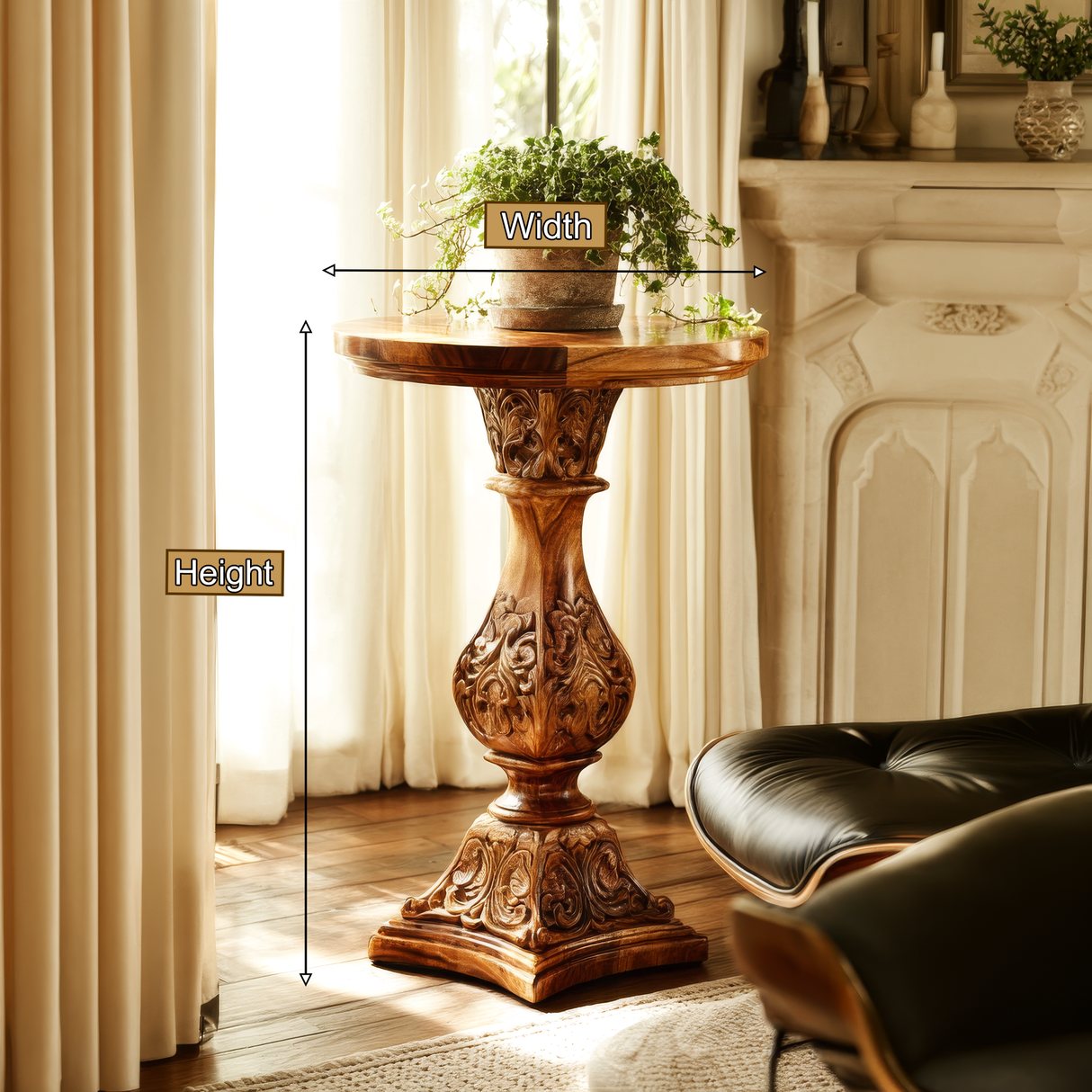 Veridan Sculpted Solid Wood Pedestal Stand - Timberustic Pedestal Stand