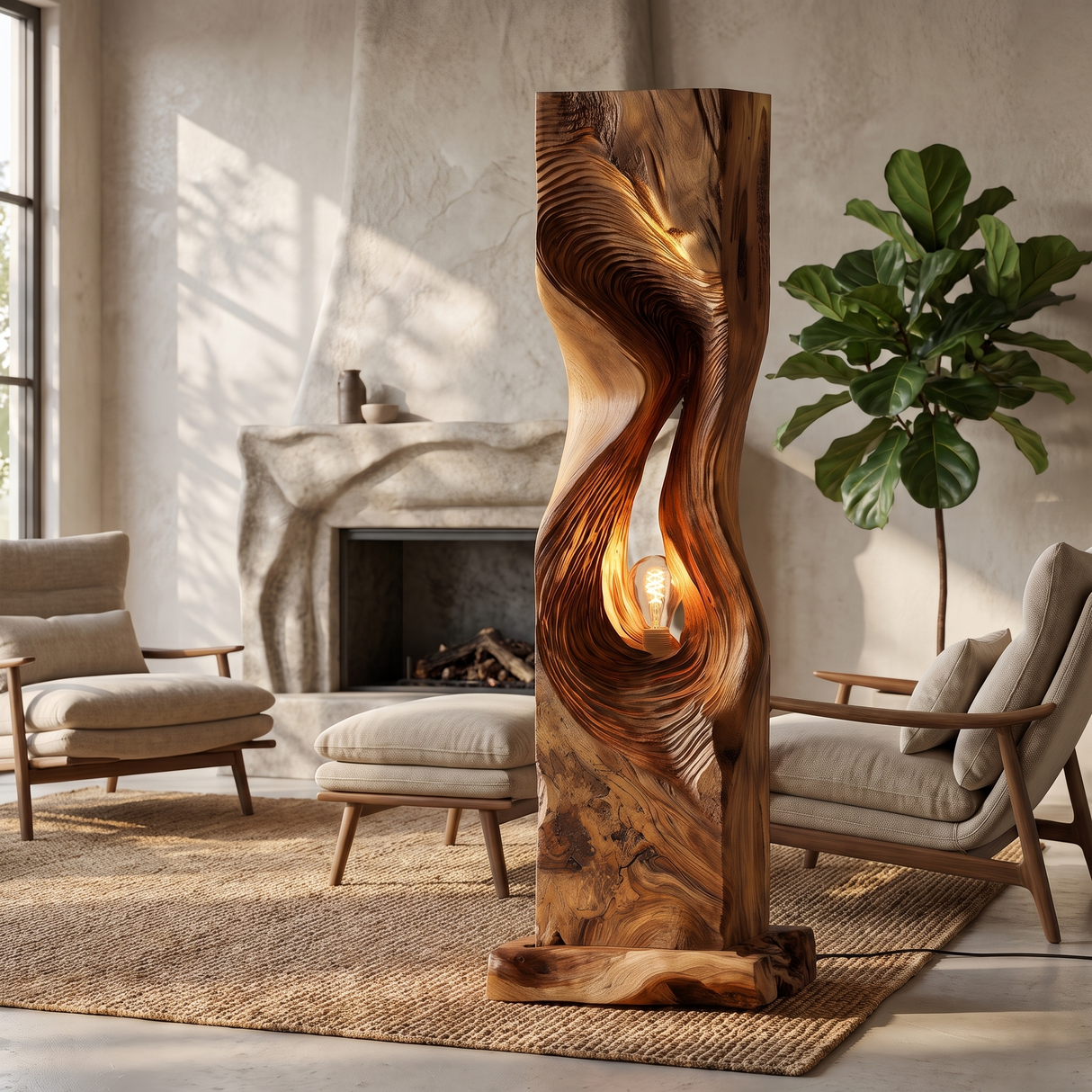 Veylora Sculpted Solid Wood Floor Lamp Brown - Timberustic Floor Lamp