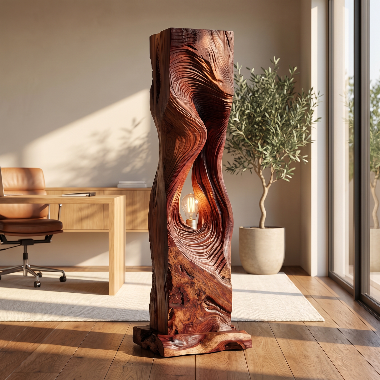 Veylora Sculpted Solid Wood Floor Lamp Mahogany - Timberustic Floor Lamp