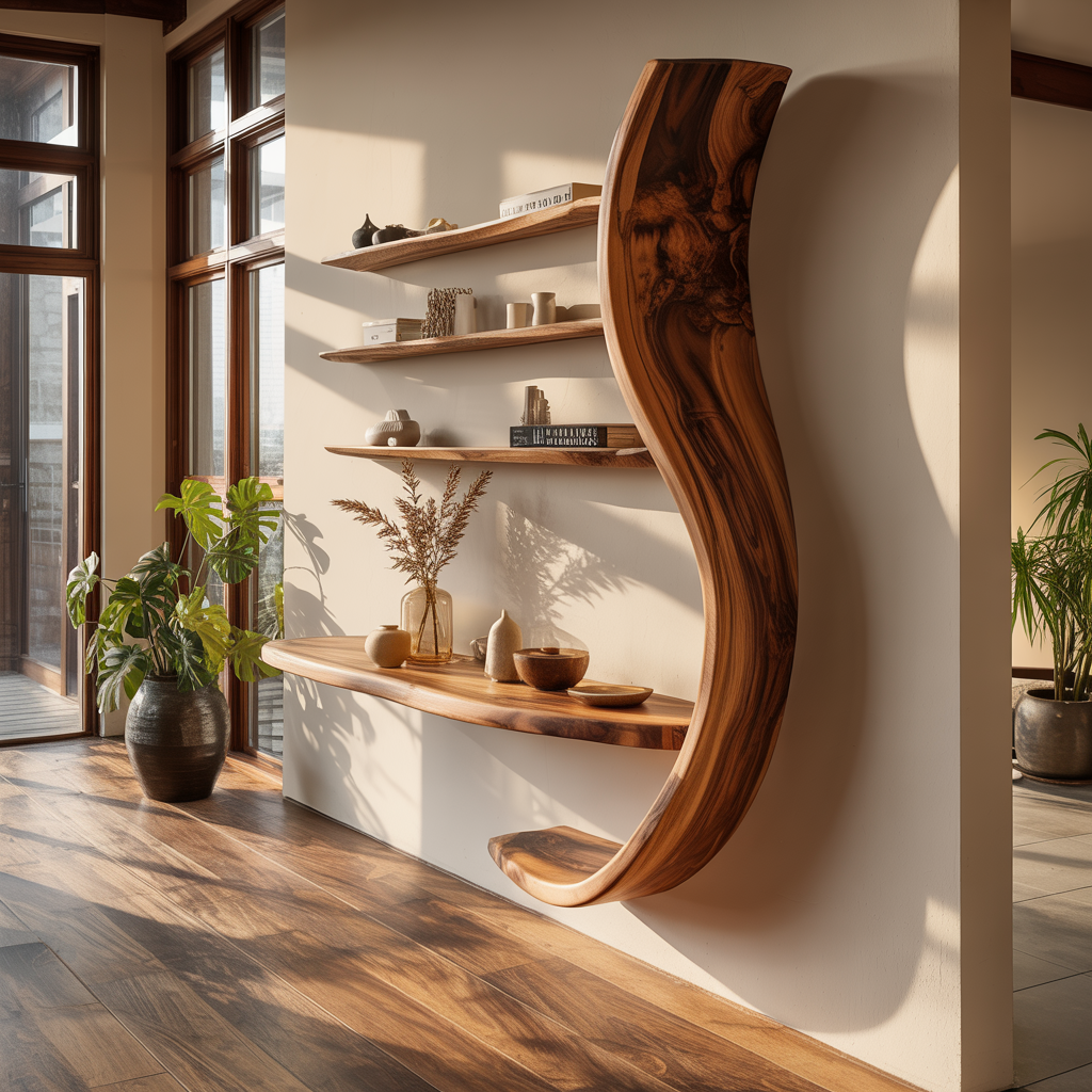 Virel Curve Solid Wood Floating Display Shelf - Timberustic Display Shelf