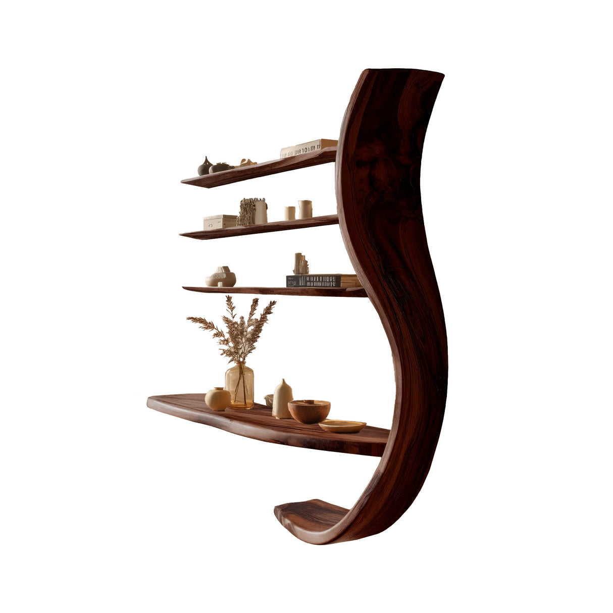 Virel Curve Solid Wood Floating Display Shelf Dark Walnut - Timberustic Display Shelf