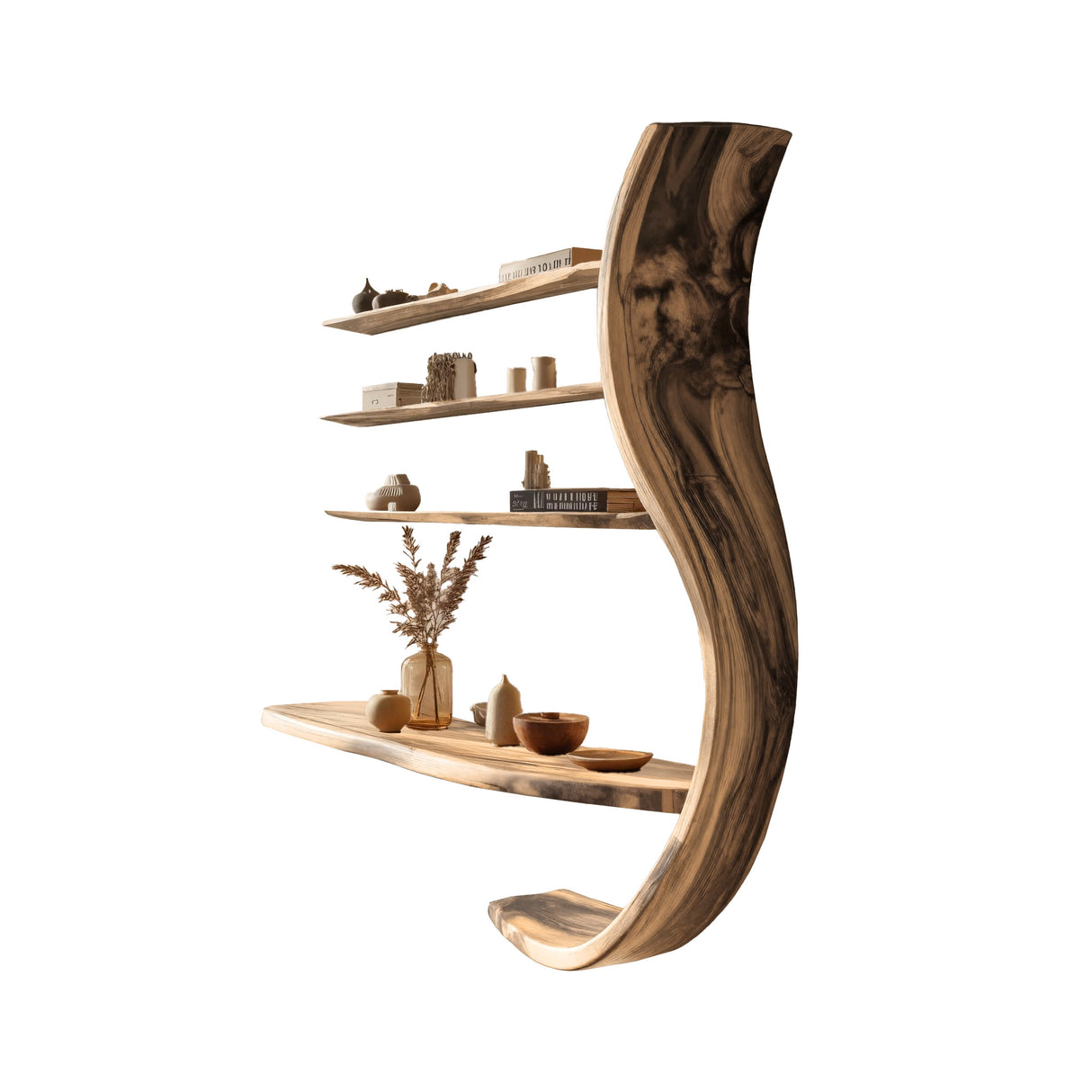 Virel Curve Solid Wood Floating Display Shelf Natural Oak - Timberustic Display Shelf