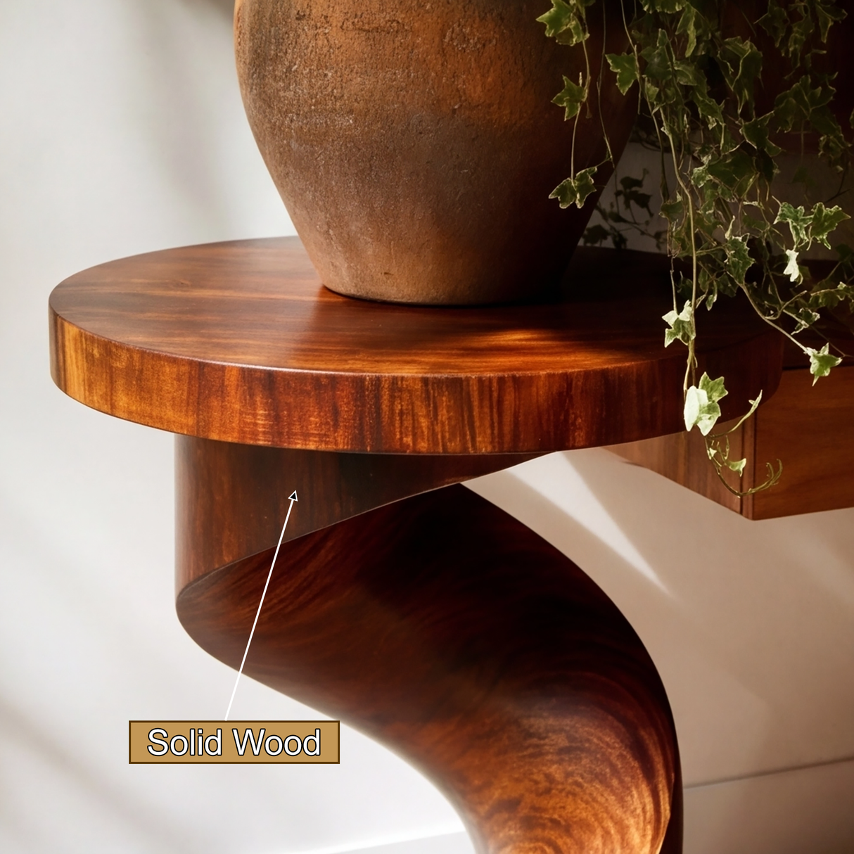 Virel Fluid Twist Solid Wood Pedestal Stand - Timberustic Pedestal Stand