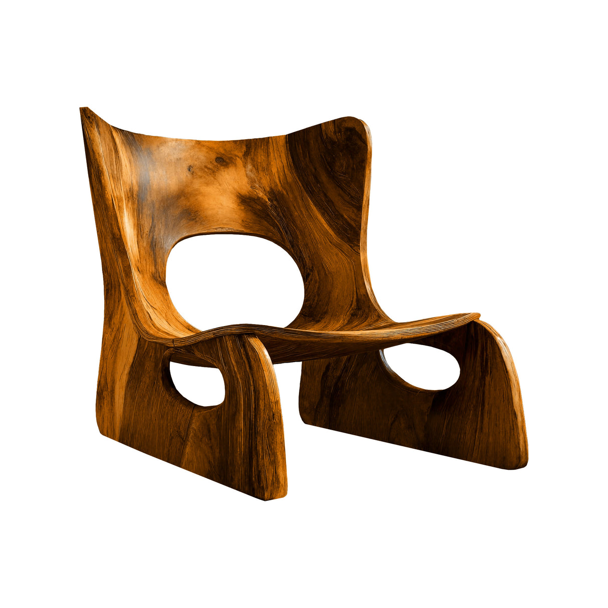 Virel Hollow Sculpted Solid Wood Lounge Chair Brown - Timberustic Lounge Chair