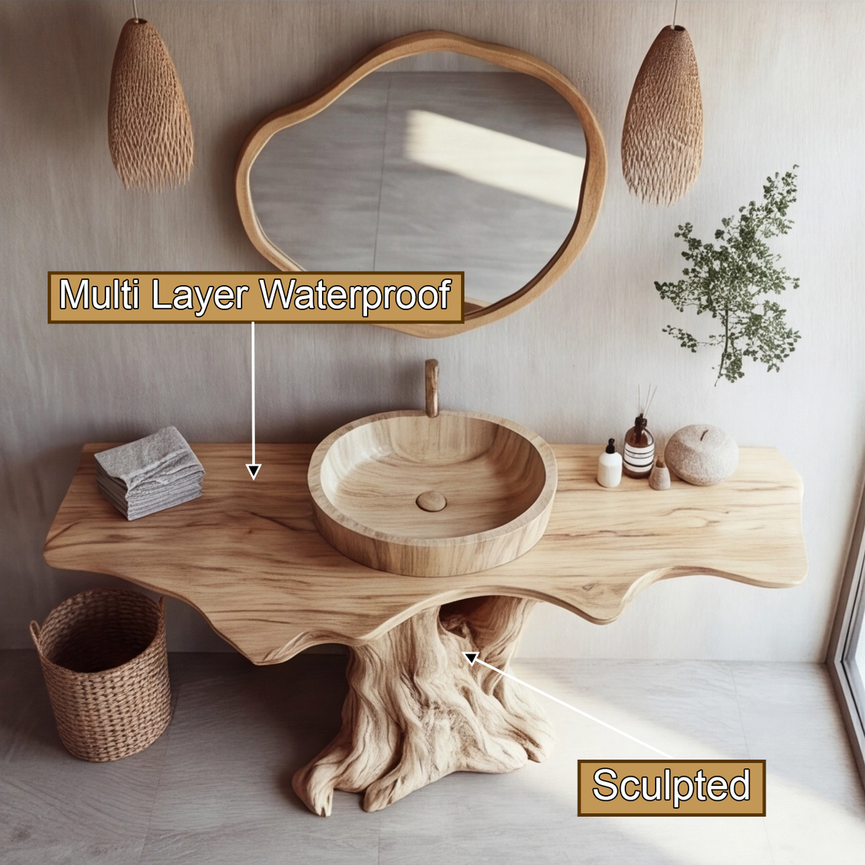 Virel Rootform Solid Wood Freestanding Bathroom Vanity - Timberustic Freestanding Bathroom Vanity