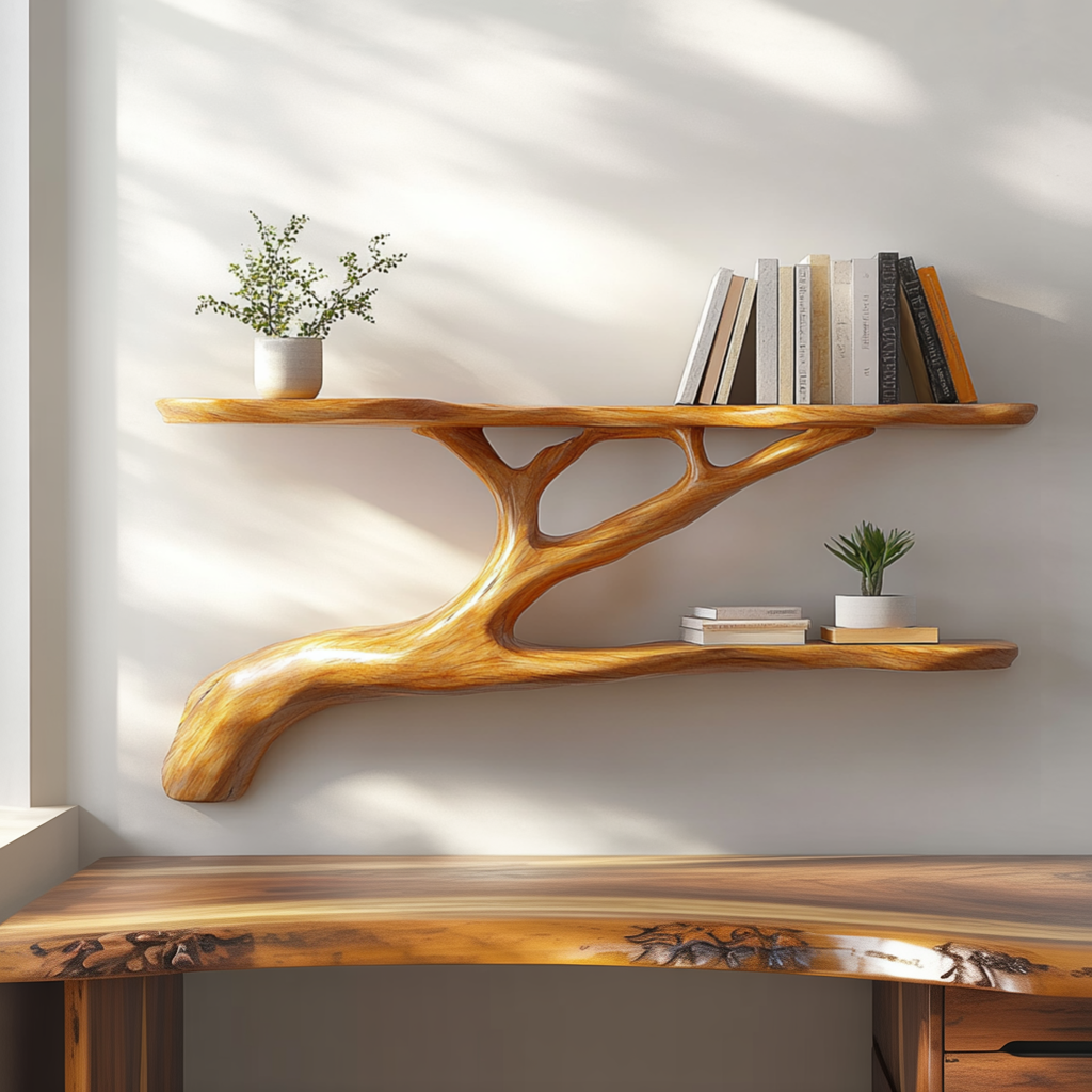 Virelith Handcrafted Solid Wood Floating Tree Bookshelf