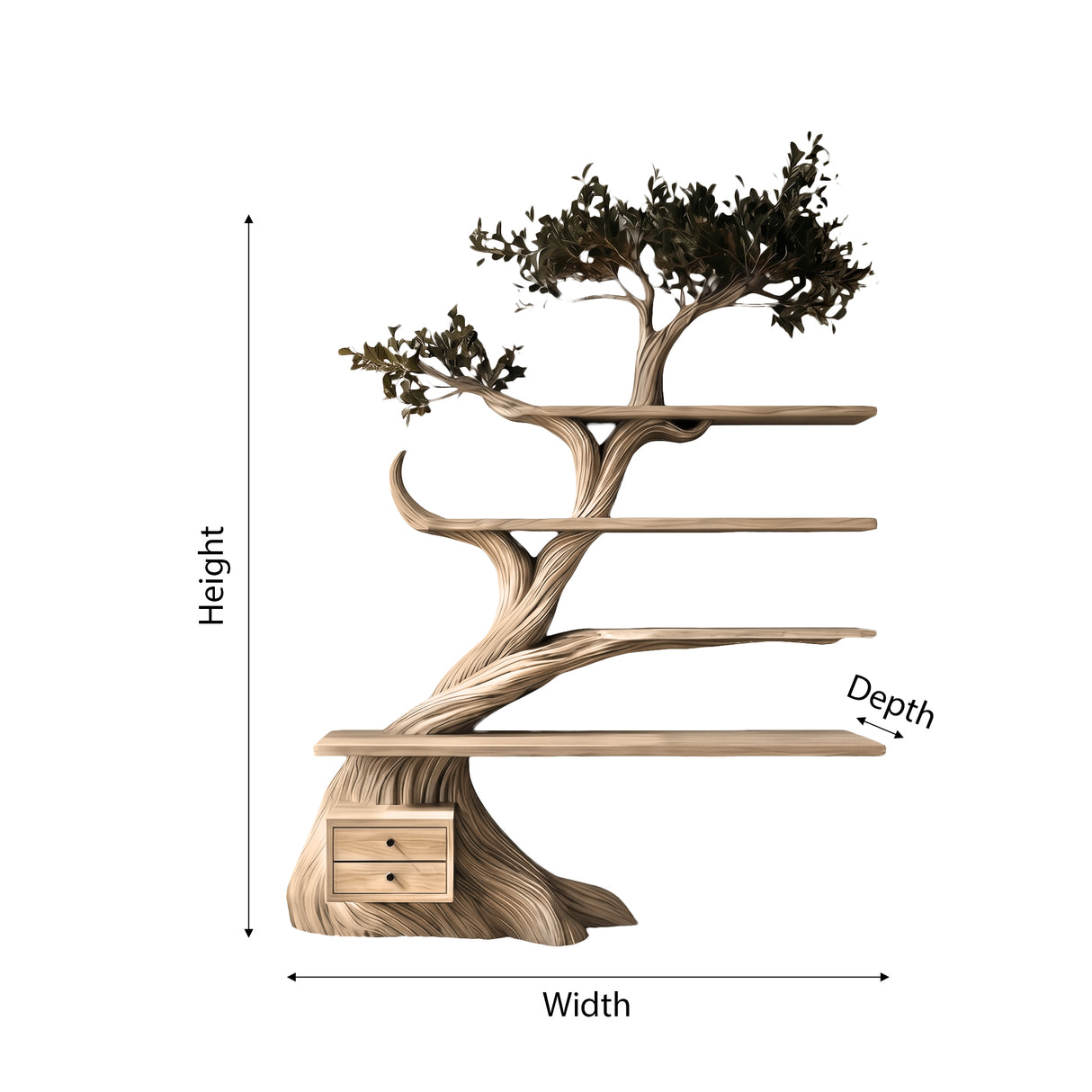 Virelith Sculpted Solid Wood Tree Bookshelf with Drawers - Timberustic Tree Bookshelf