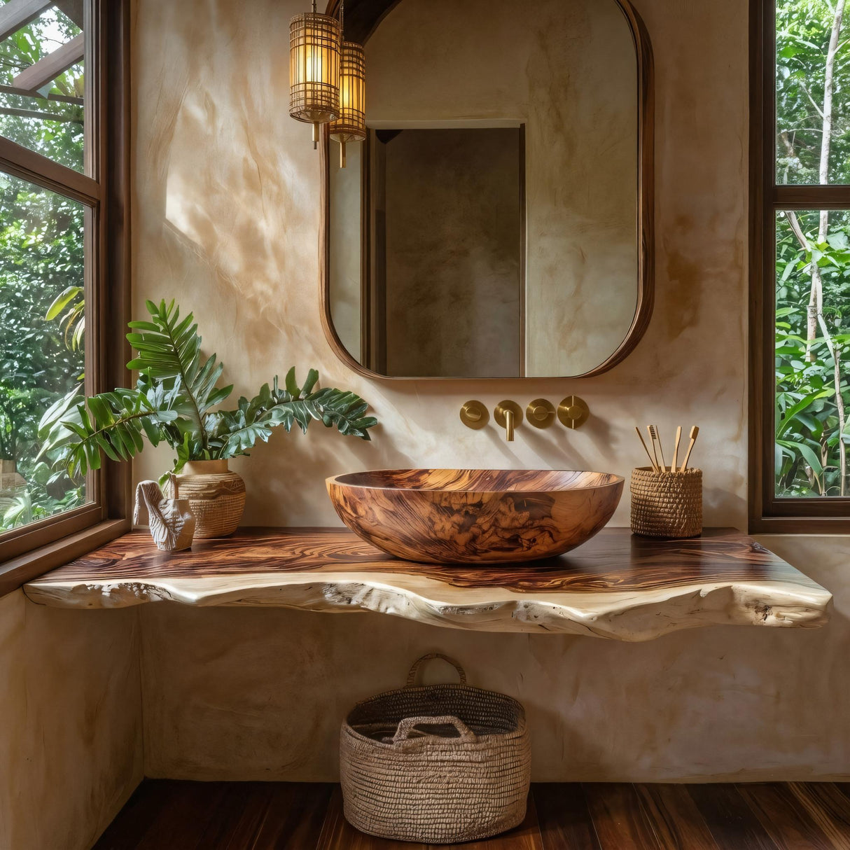 Virella Live Edge Solid Wood Floating Bathroom Vanity SPA128587 - Timberustic Floating Bathroom Vanity