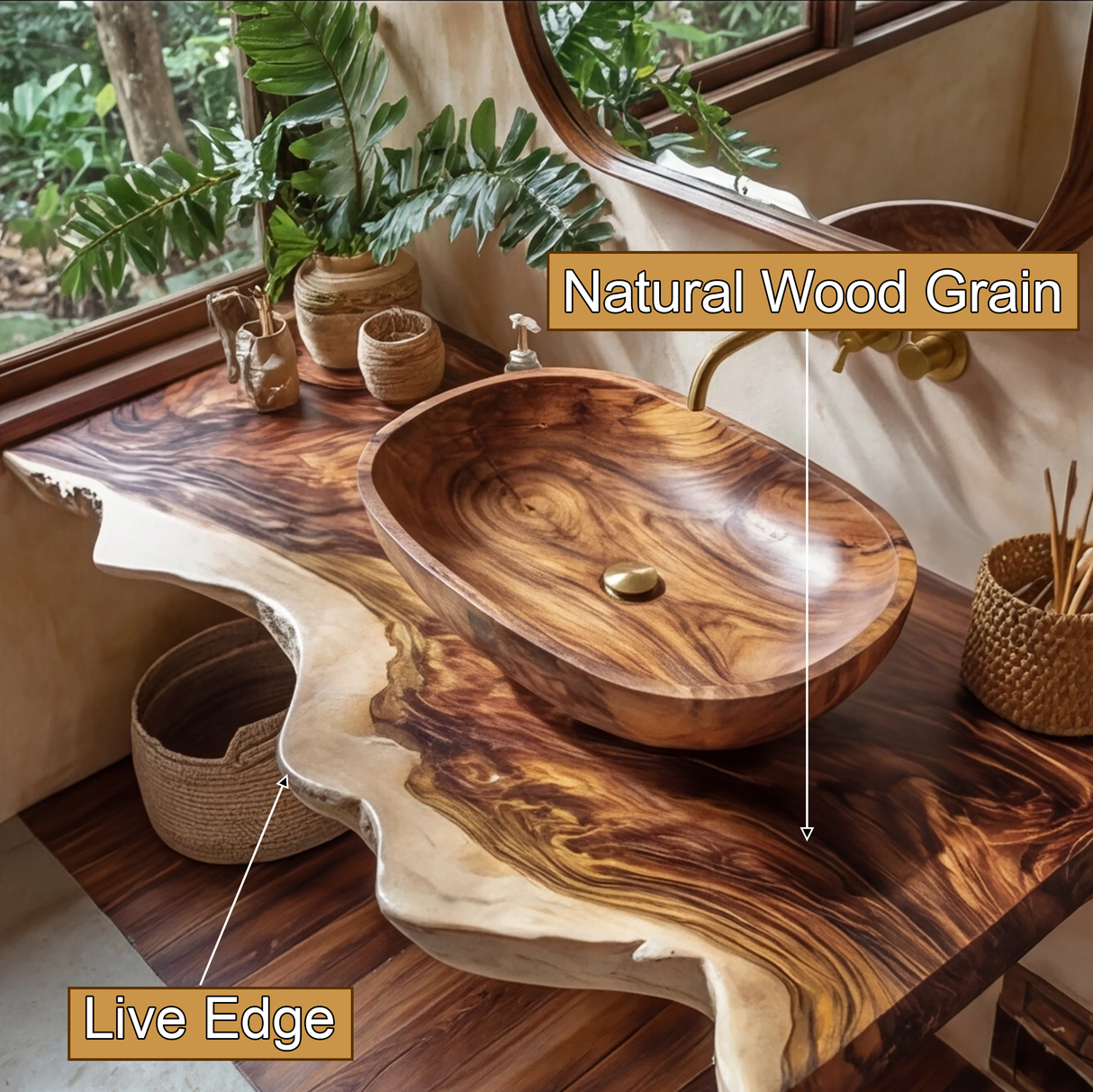 Virella Live Edge Solid Wood Floating Bathroom Vanity SPA128587 - Timberustic Floating Bathroom Vanity