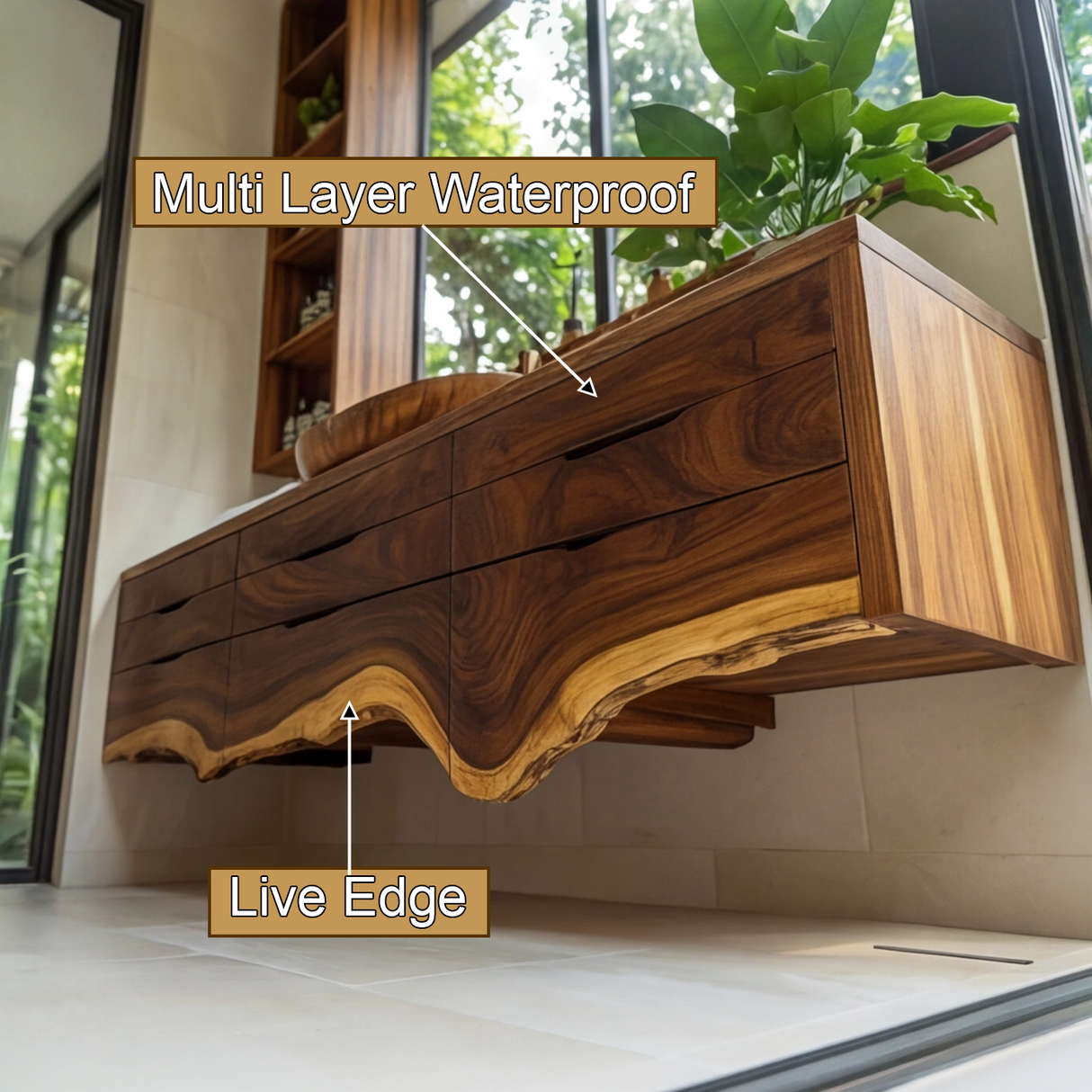 Virella Live Edge Solid Wood Floating Bathroom Vanity with Drawers - Timberustic Floating Bathroom Vanity With Drawers