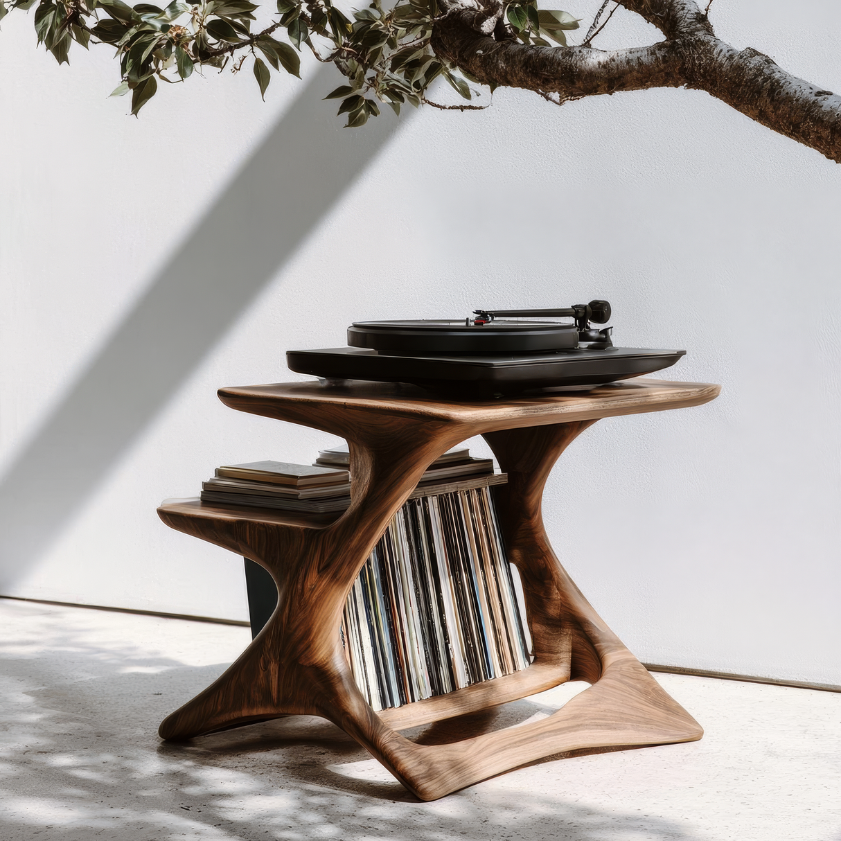 Virellan Handcrafted Solid Wood Record Player Stand - Timberustic Record Player Stand With Storage