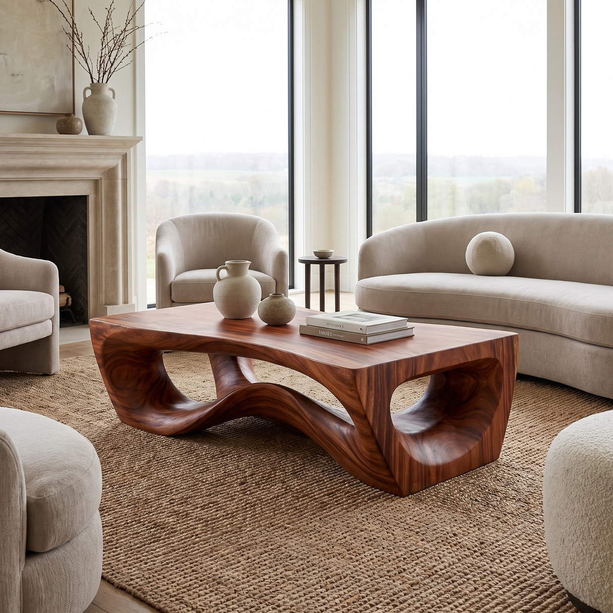 Virellis Handcrafted Sculpted Solid Wood Coffee Table Mahogany - Timberustic Coffee Table