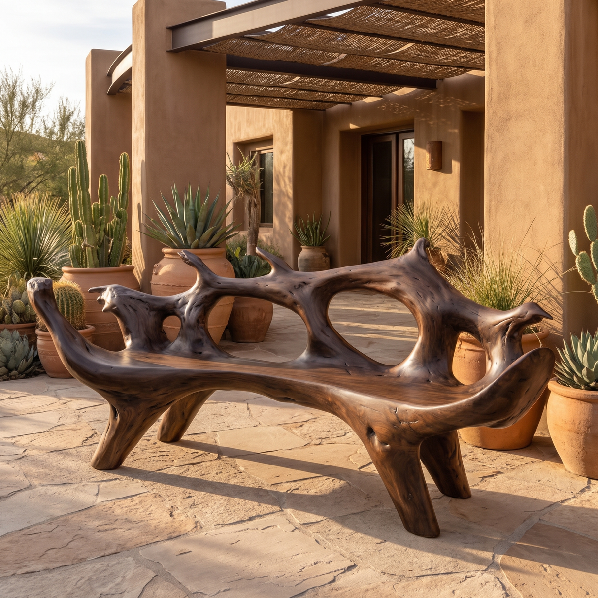 Virellis Sculpted Solid Wood Outdoor Bench Dark Walnut - Timberustic Bench