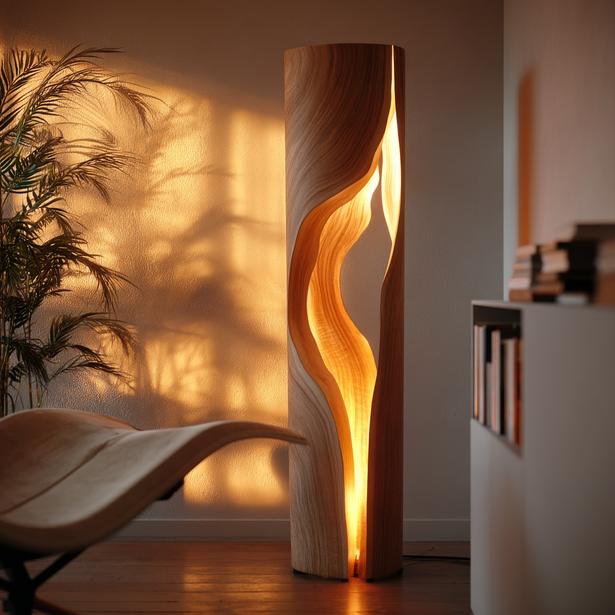 Virellis Sculpted Wave Integrated LED Wood Floor Lamp - Timberustic Floor Lamp