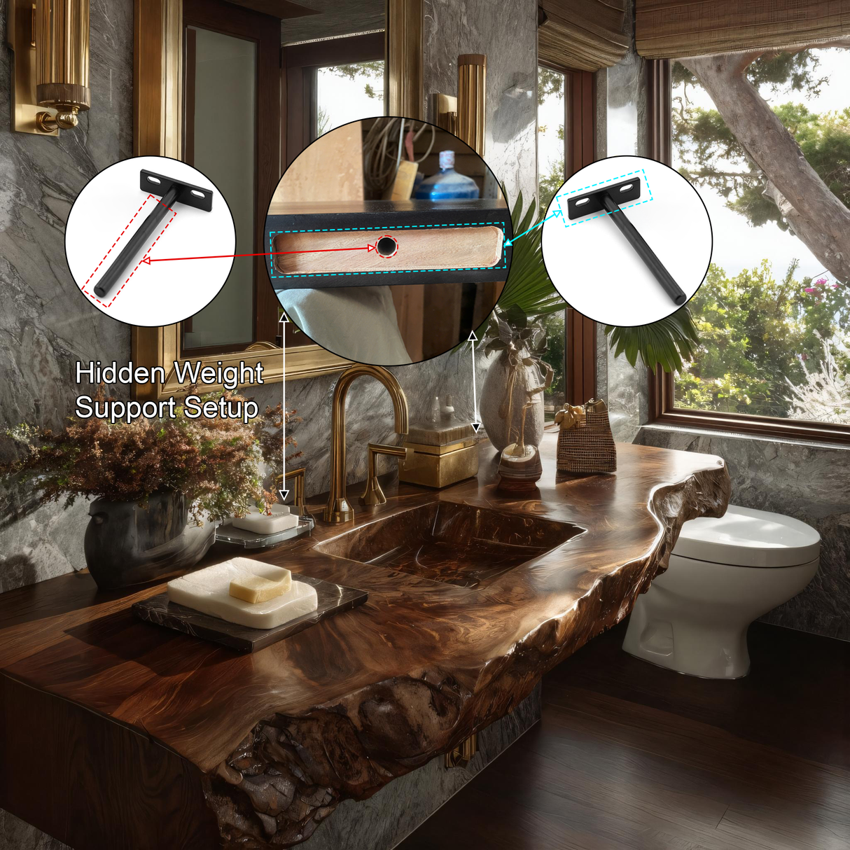 Virello Live Edge Solid Wood Floating Bathroom Vanity with Integrated Sink SPA242234 - Timberustic Floating Bathroom Vanity with Integrated Sink