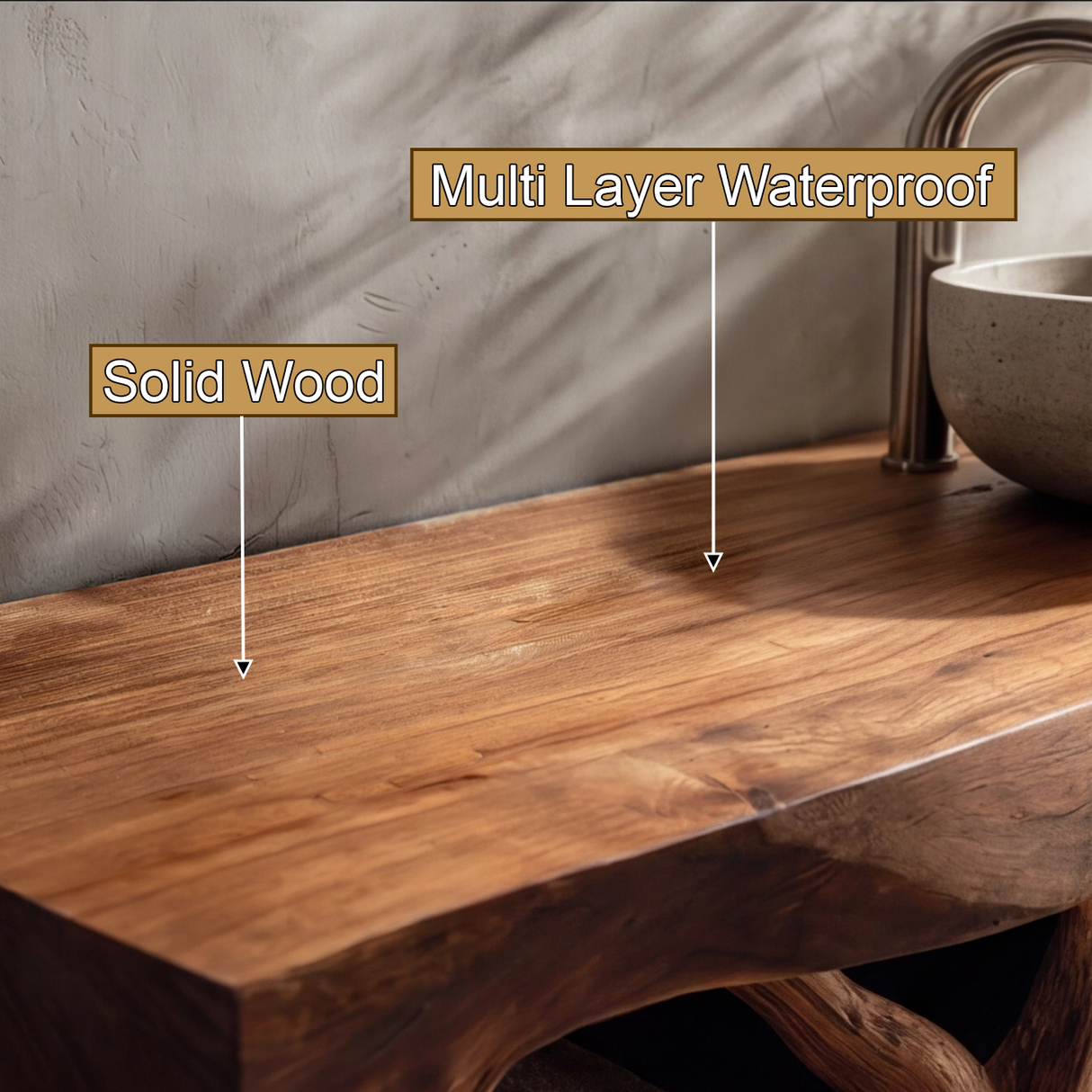Vireon Live Edge Solid Wood Bathroom Vanity with Shelves - Timberustic Freestanding Bathroom Vanity with Shelves