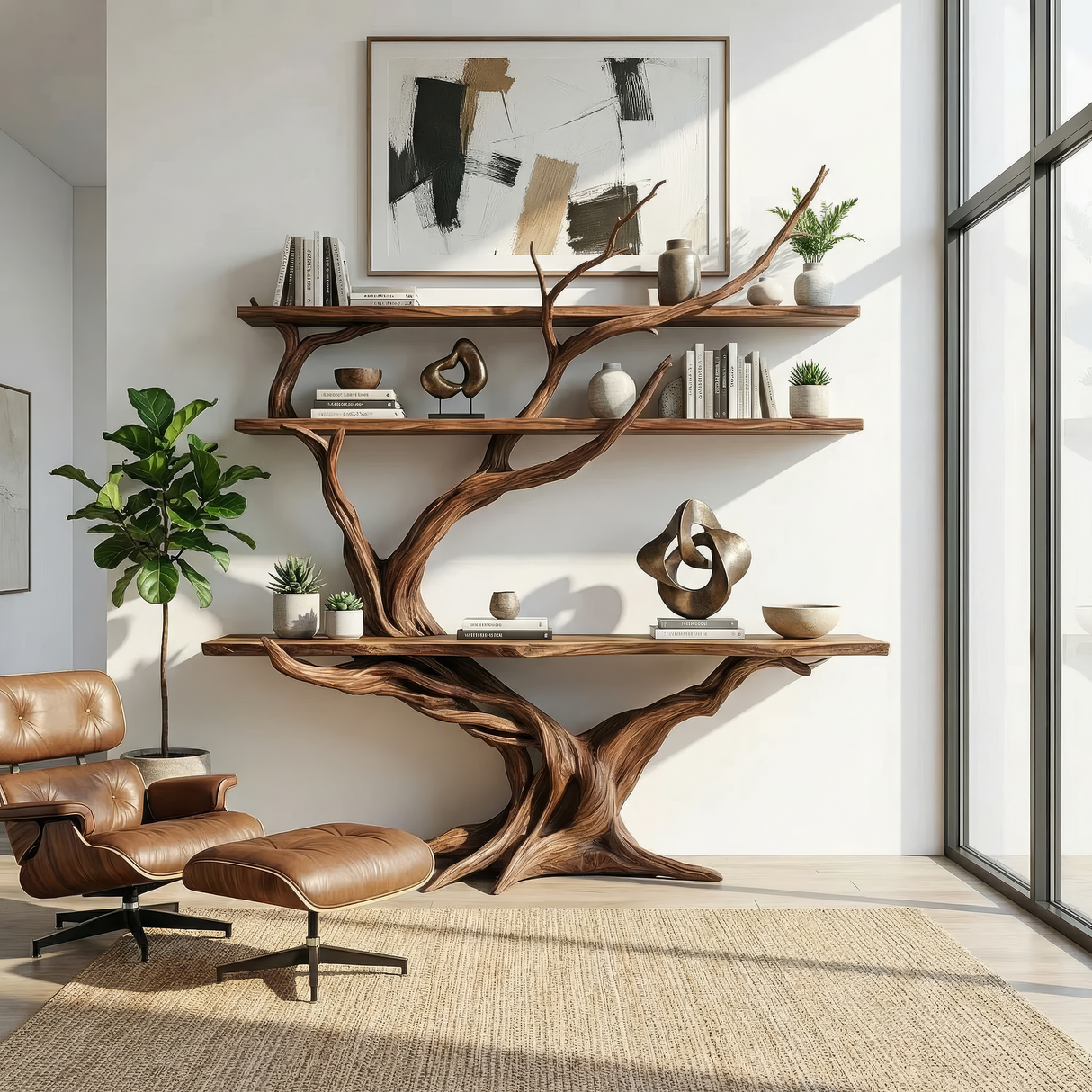 Vireon Sculpted Solid Wood Console Table with Shelves - Timberustic Console Table with Shelves