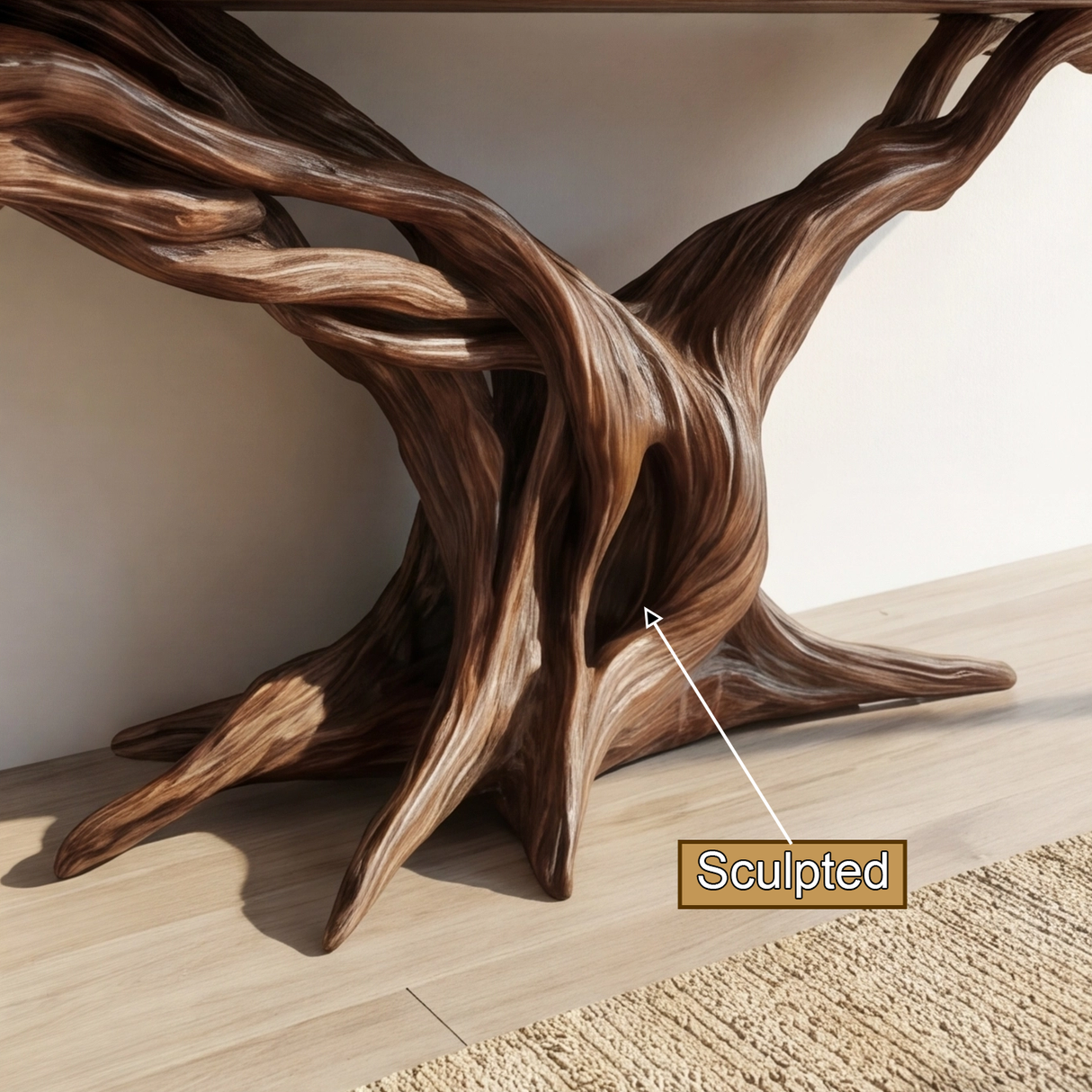 Vireon Sculpted Solid Wood Console Table with Shelves - Timberustic Console Table with Shelves