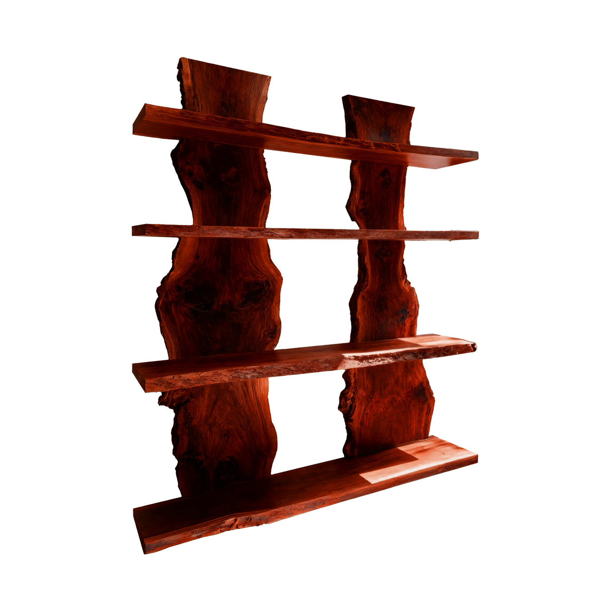 Vireon Slab Spine Solid Wood Bookshelf Mahogany - Timberustic Floating Bookshelf