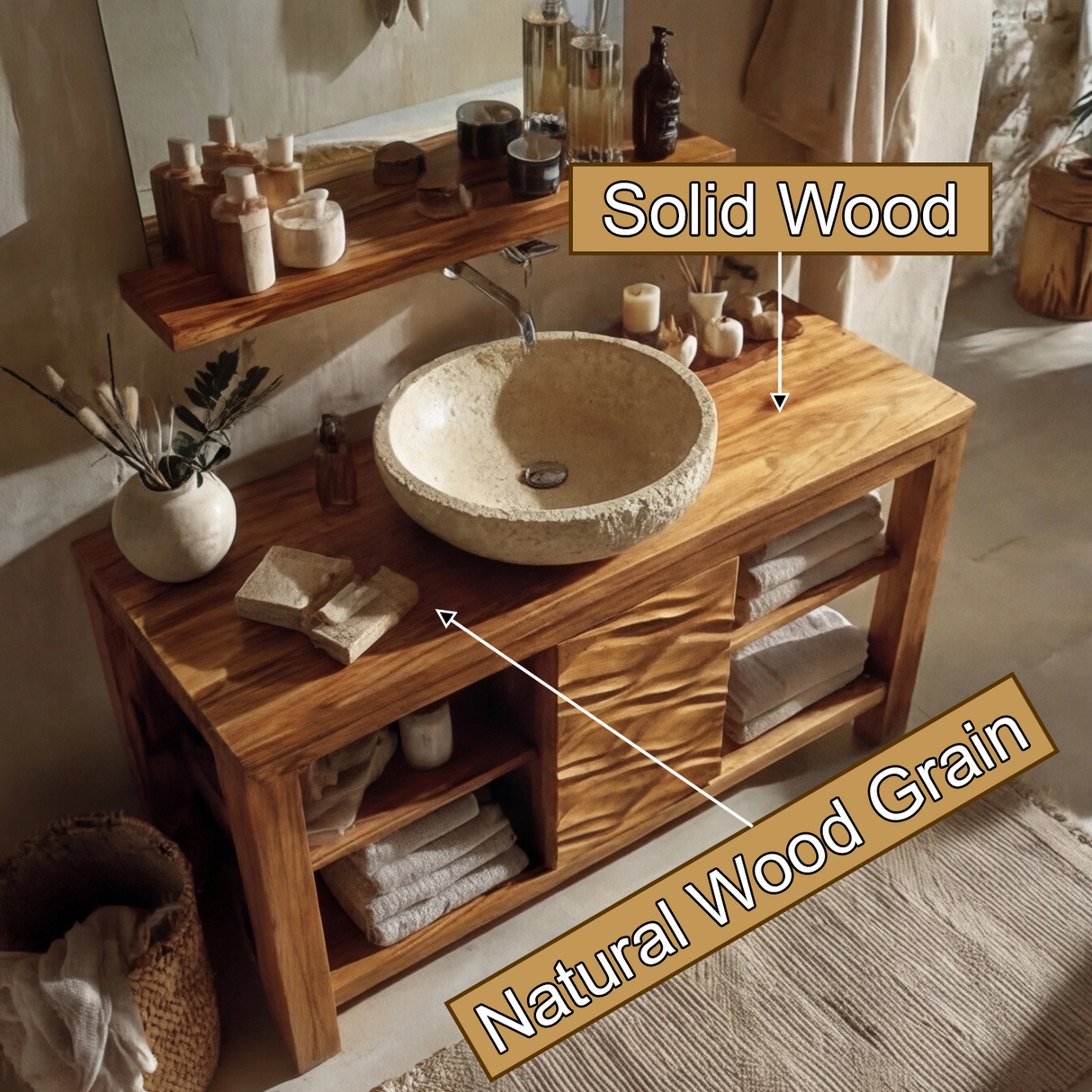 Viresto Sculpted Solid Wood Freestanding Bathroom Vanity with Drawers - Timberustic Freestanding Bathroom Vanity with Drawers