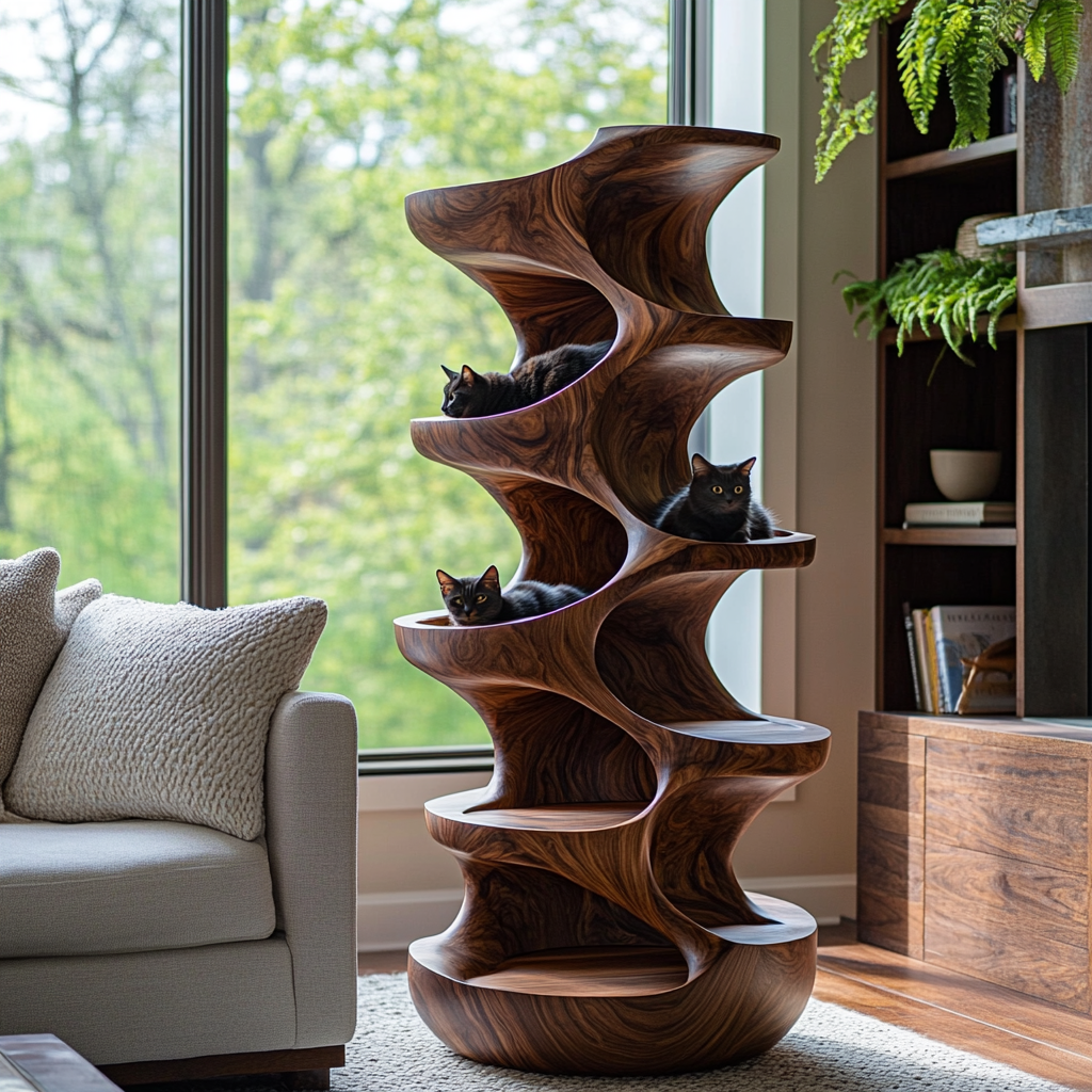 Virex Sculpted Solid Wood Tree-Inspired Cat Tree Shelf - Timberustic Cat Tree Shelf